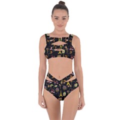 Paris Street Pattern On Black Bandaged Up Bikini Set 