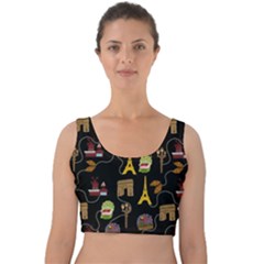 Paris Street Pattern On Black Velvet Crop Top by Daria3107