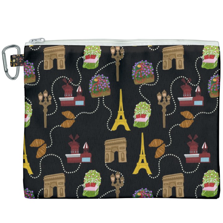 Paris Street Pattern On Black Canvas Cosmetic Bag (XXXL)