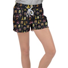 Paris Street Pattern On Black Velour Lounge Shorts by Daria3107