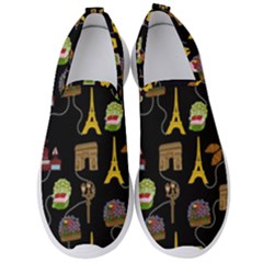 Paris Street Pattern On Black Men s Slip On Sneakers