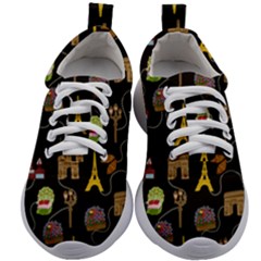 Paris Street Pattern On Black Kids Athletic Shoes