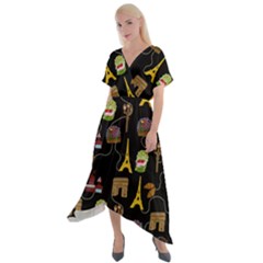 Paris Street Pattern On Black Cross Front Sharkbite Hem Maxi Dress by Daria3107