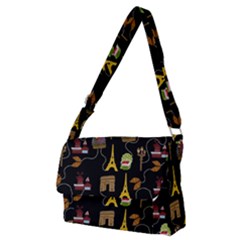 Paris Street Pattern On Black Full Print Messenger Bag (m)