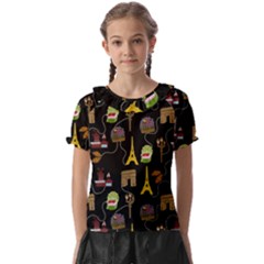 Paris Street Pattern On Black Kids  Frill Chiffon Blouse by Daria3107