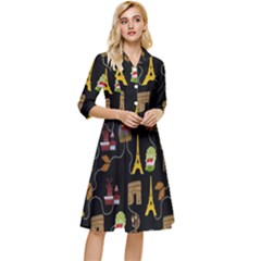 Paris Street Pattern On Black Classy Knee Length Dress