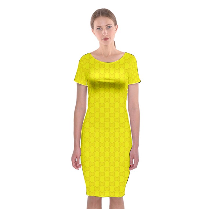 Soft Pattern Yellow Classic Short Sleeve Midi Dress