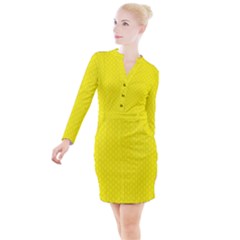 Soft Pattern Yellow Button Long Sleeve Dress by PatternFactory