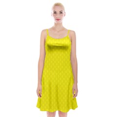 Soft Pattern Yellow Spaghetti Strap Velvet Dress