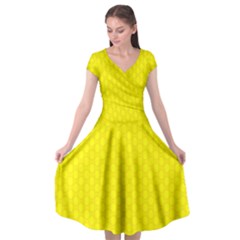 Soft Pattern Yellow Cap Sleeve Wrap Front Dress by PatternFactory