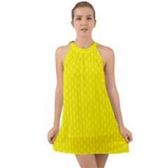 Soft Pattern Yellow Halter Tie Back Chiffon Dress by PatternFactory