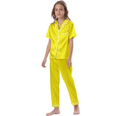 Soft Pattern Yellow Kids  Satin Short Sleeve Pajamas Set