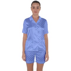 Soft Pattern Blue Satin Short Sleeve Pajamas Set by PatternFactory