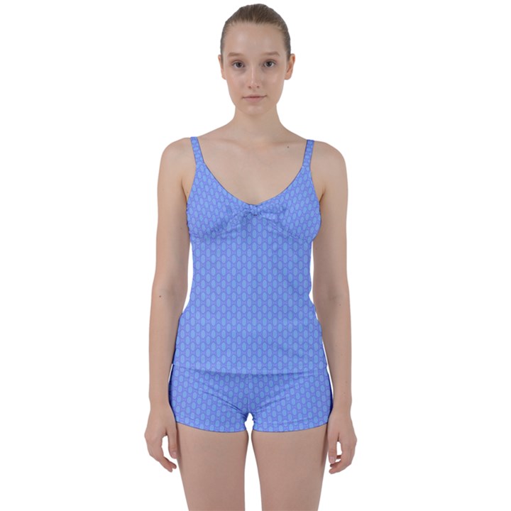 Soft Pattern Blue Tie Front Two Piece Tankini