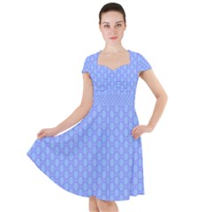 Soft Pattern Blue Cap Sleeve Midi Dress by PatternFactory