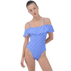 Soft Pattern Blue Frill Detail One Piece Swimsuit by PatternFactory