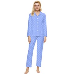 Soft Pattern Blue Womens  Long Sleeve Pocket Pajamas Set