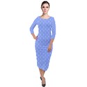 Soft Pattern Blue Quarter Sleeve Midi Velour Bodycon Dress View1