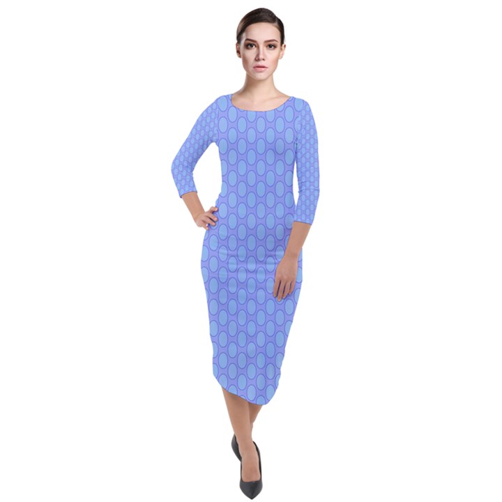 Soft Pattern Blue Quarter Sleeve Midi Velour Bodycon Dress