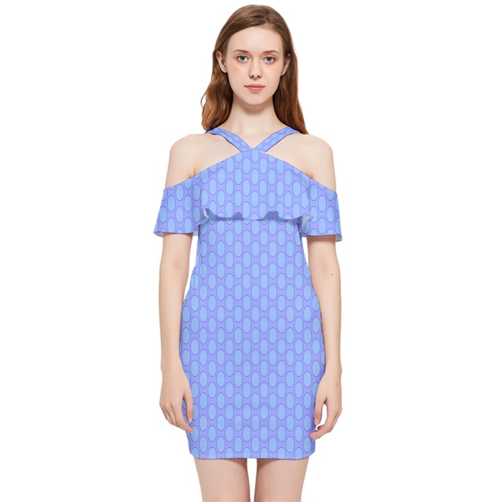 Soft Pattern Blue Shoulder Frill Bodycon Summer Dress