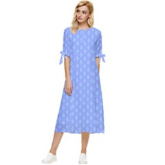 Soft Pattern Blue Bow Sleeve Chiffon Midi Dress