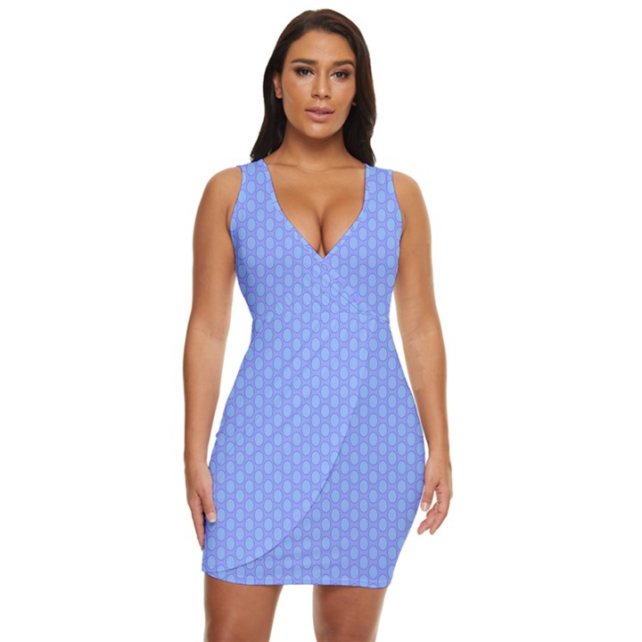 Soft Pattern Blue Draped Bodycon Dress