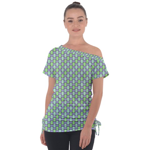 Soft Pattern Aqua Off Shoulder Tie-up Tee by PatternFactory