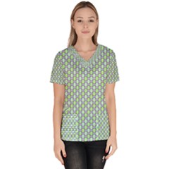 Soft Pattern Aqua Women s V-neck Scrub Top by PatternFactory