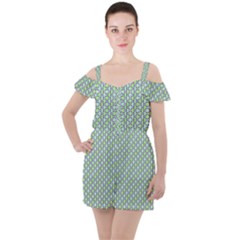 Soft Pattern Aqua Ruffle Cut Out Chiffon Playsuit by PatternFactory