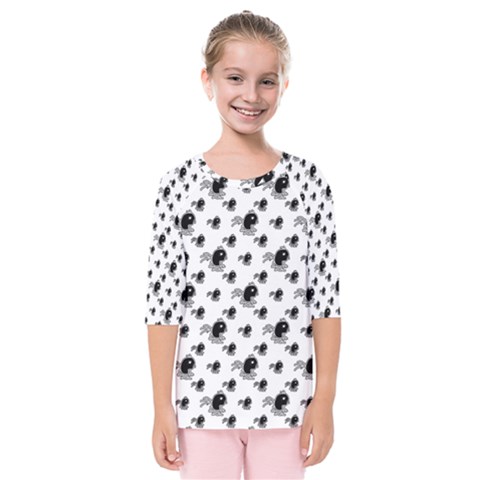 Sketchy Style Black Birds Motif Pattern Kids  Quarter Sleeve Raglan Tee by dflcprintsclothing