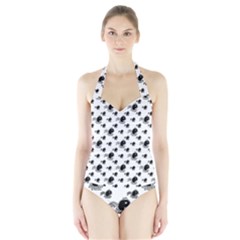 Sketchy Style Black Birds Motif Pattern Halter Swimsuit by dflcprintsclothing