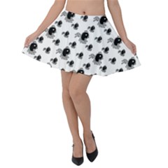 Sketchy Style Black Birds Motif Pattern Velvet Skater Skirt by dflcprintsclothing