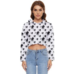 Sketchy Style Black Birds Motif Pattern Women s Lightweight Cropped Hoodie