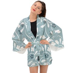 Folk Flowers Pattern Floral Surface Design Seamless Pattern Long Sleeve Kimono by Eskimos