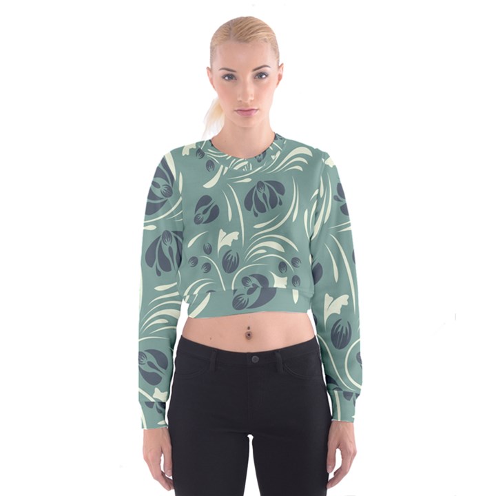 Folk flowers pattern Floral surface design Seamless pattern Cropped Sweatshirt