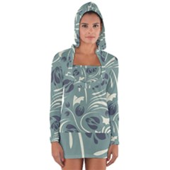 Folk Flowers Pattern Floral Surface Design Seamless Pattern Long Sleeve Hooded T-shirt by Eskimos