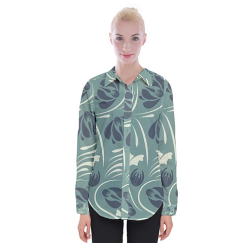 Folk Flowers Pattern Floral Surface Design Seamless Pattern Womens Long Sleeve Shirt by Eskimos