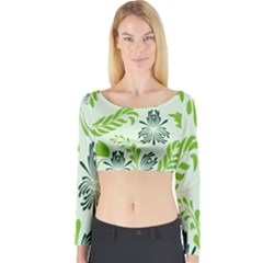 Folk Flowers Pattern Floral Surface Design Seamless Pattern Long Sleeve Crop Top by Eskimos