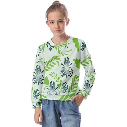 Folk Flowers Pattern Floral Surface Design Seamless Pattern Kids  Long Sleeve Tee With Frill  by Eskimos