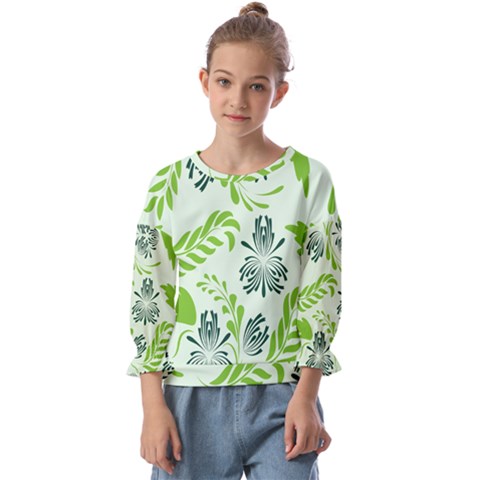 Folk Flowers Pattern Floral Surface Design Seamless Pattern Kids  Cuff Sleeve Top by Eskimos