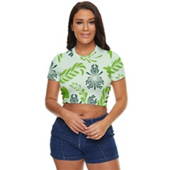 Folk Flowers Pattern Floral Surface Design Seamless Pattern Side Button Cropped Tee