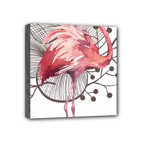 Watercolor Flamingo Mini Canvas 4  X 4  (stretched)