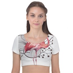 Watercolor Flamingo Velvet Short Sleeve Crop Top  by webstylecreations