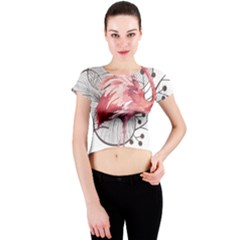 Watercolor Flamingo Crew Neck Crop Top by webstylecreations