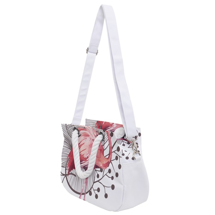 Watercolor Flamingo Rope Handles Shoulder Strap Bag