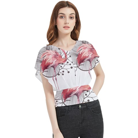 Watercolor Flamingo Butterfly Chiffon Blouse by webstylecreations