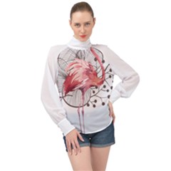 Watercolor Flamingo High Neck Long Sleeve Chiffon Top by webstylecreations