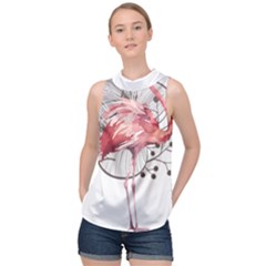 Watercolor Flamingo High Neck Satin Top by webstylecreations