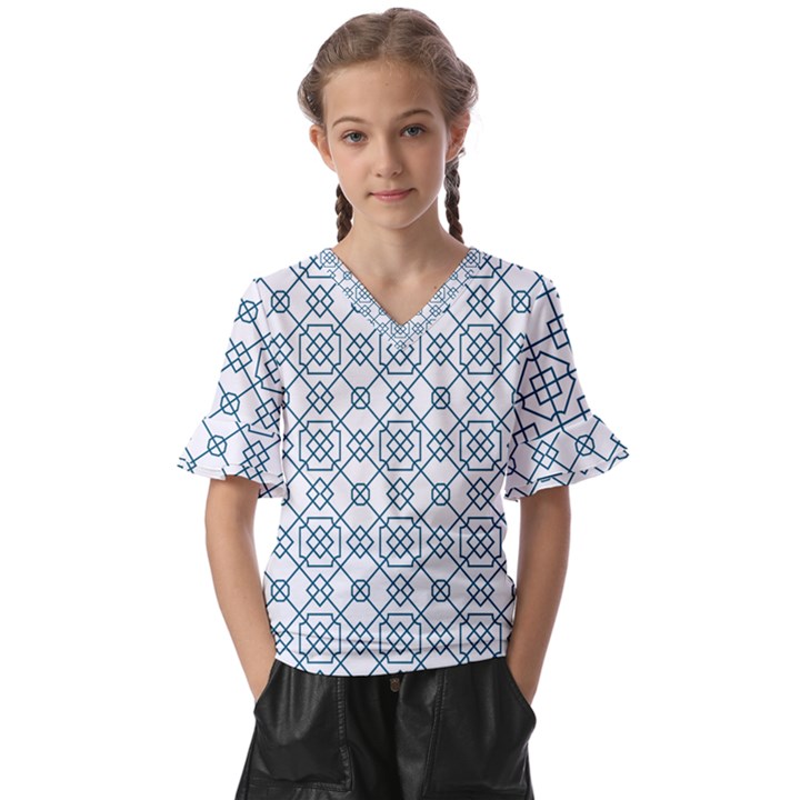 Arabic Vector Seamless Pattern Kids  V-Neck Horn Sleeve Blouse