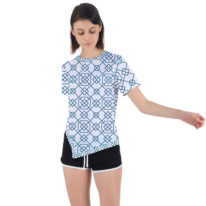 Arabic Vector Seamless Pattern Asymmetrical Short Sleeve Sports Tee